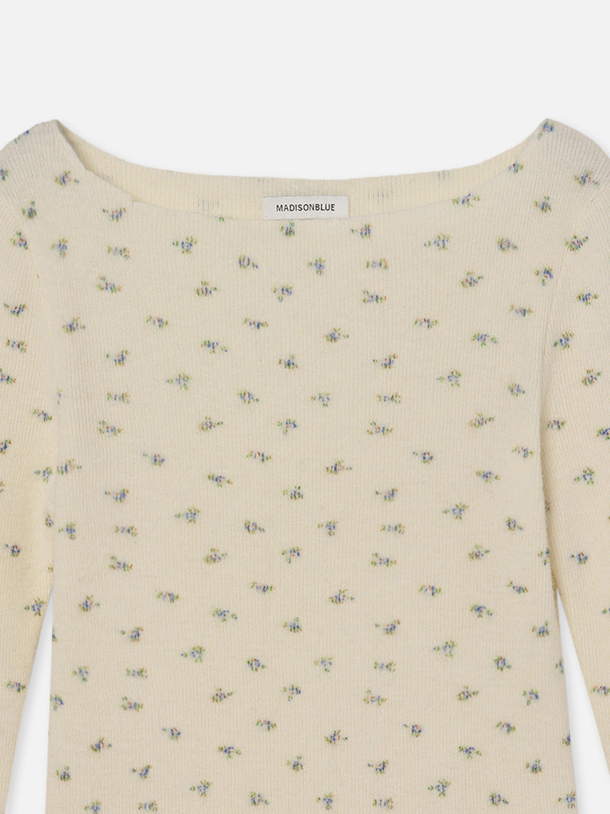 FLOWER PRINT BOAT NECK PULLOVER