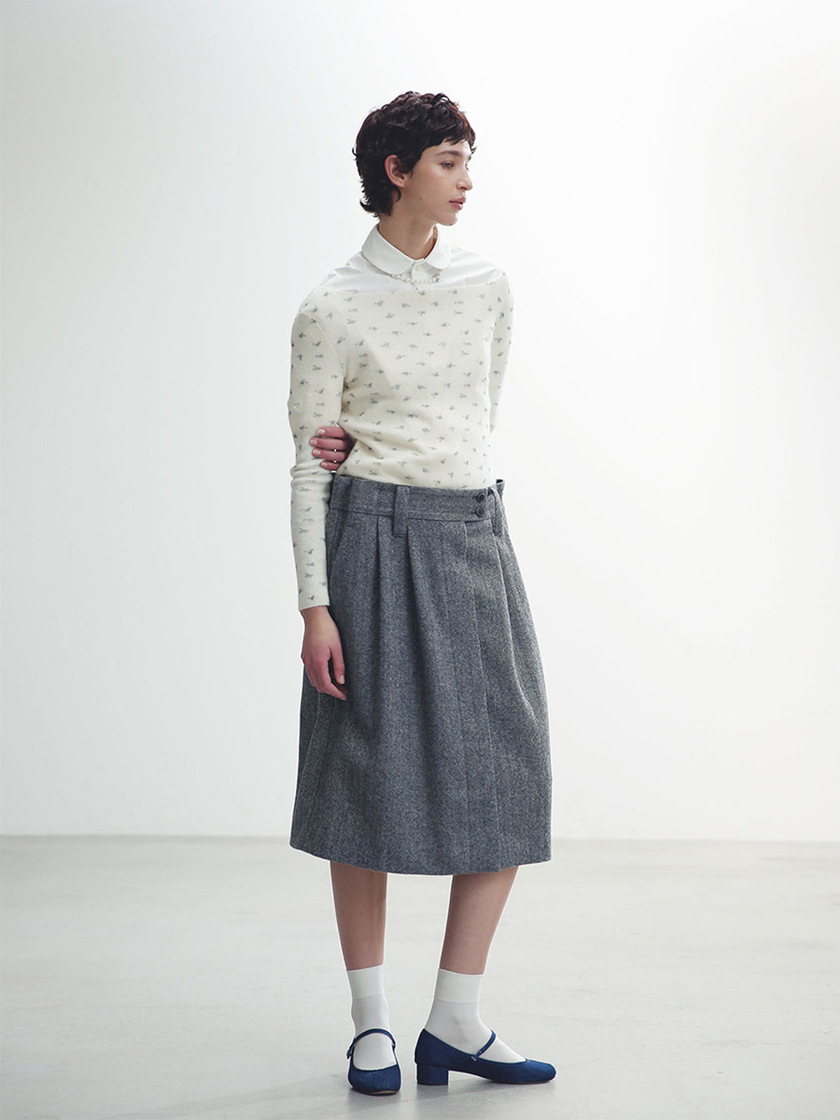FLOWER PRINT BOAT NECK PULLOVER