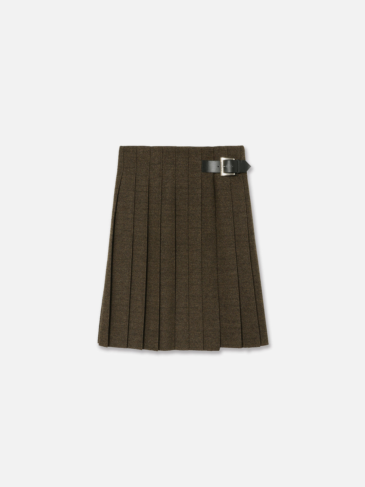 PLEATED WRAP SKIRT HERRINGBONE