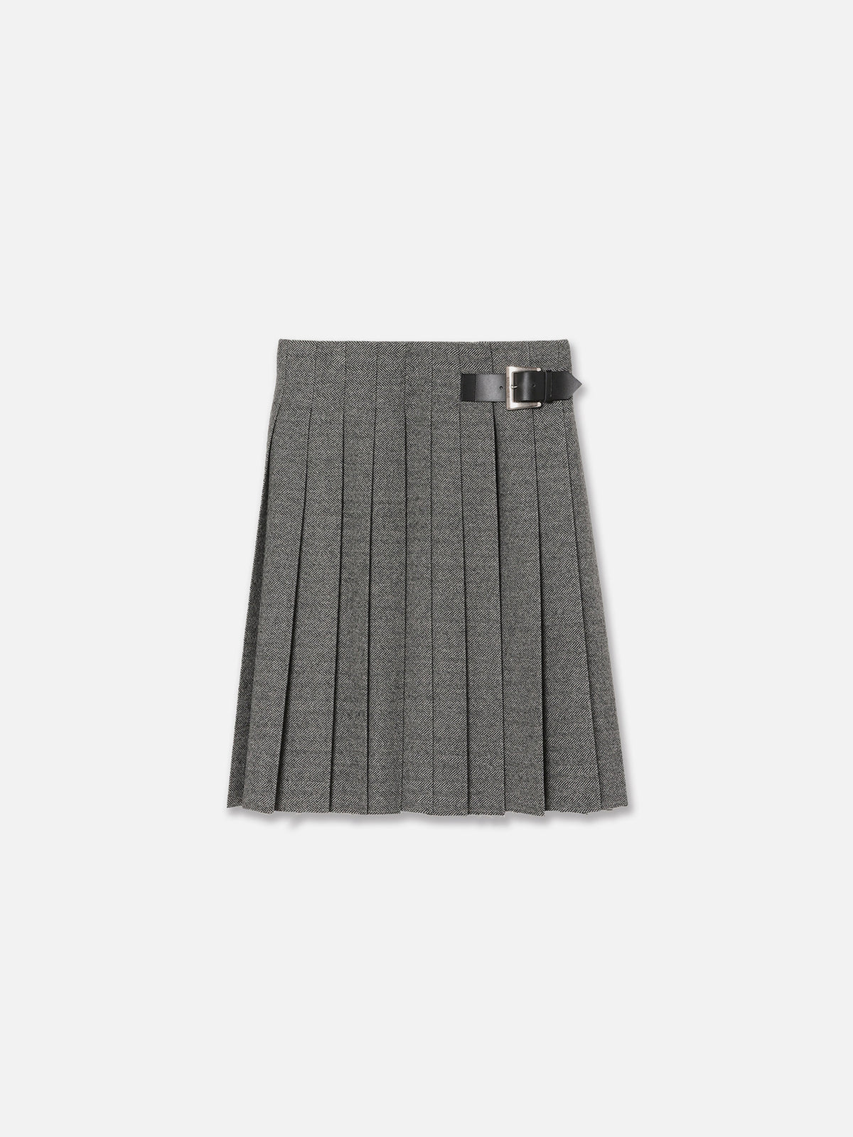 PLEATED WRAP SKIRT HERRINGBONE