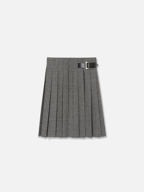 PLEATED WRAP SKIRT HERRINGBONE