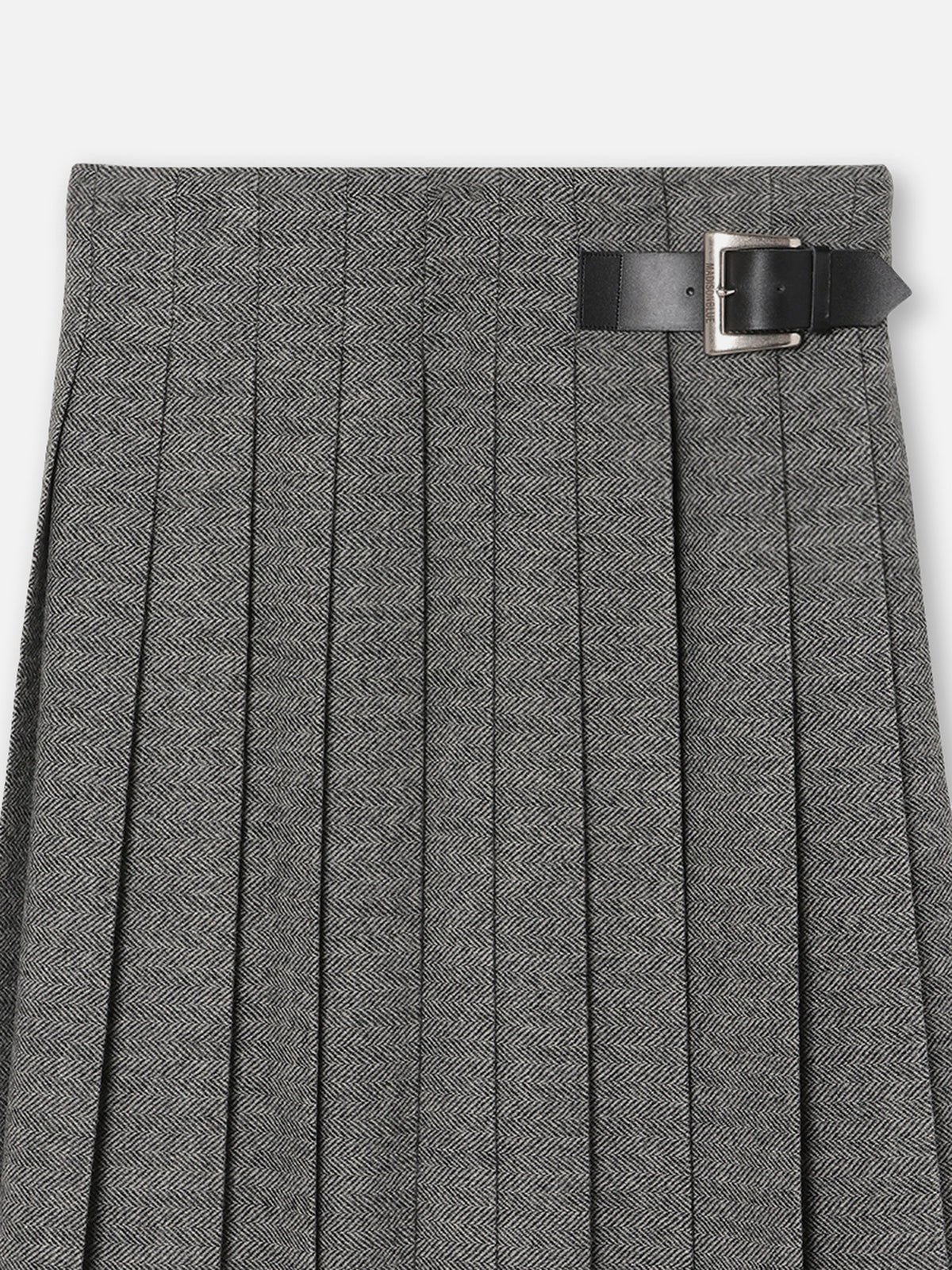 PLEATED WRAP SKIRT HERRINGBONE