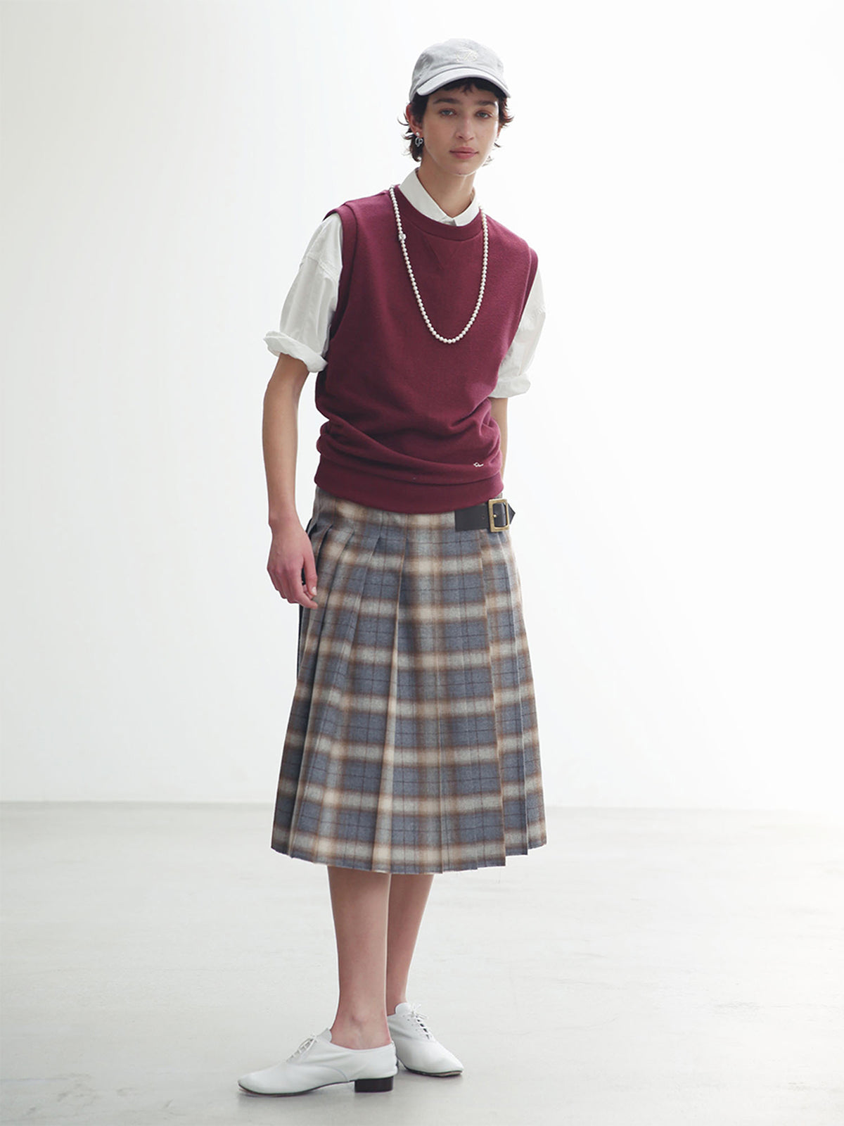 PLEATED WRAP SKIRT CHECK