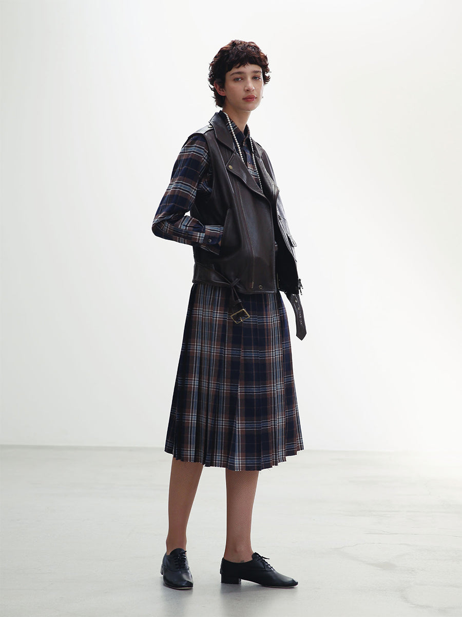 PLEATED WRAP SKIRT CHECK